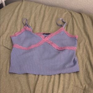 Lavender and Pink Lace Trim Ribbed Top